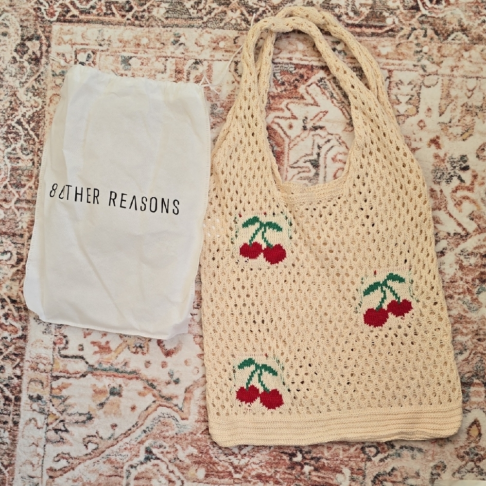 New 8 Other Reasons Ma Cherie Crochet Tote with Cherry Embroidery in Ivory - Picture 2 of 5